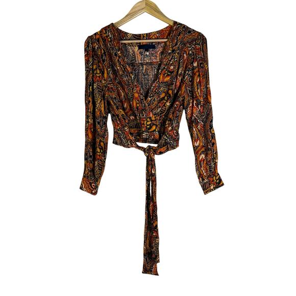 Rachel Roy Wrap Top Womens M Multicolor Paisley Tie Back Boho Festival Hippie - Picture 1 of 4